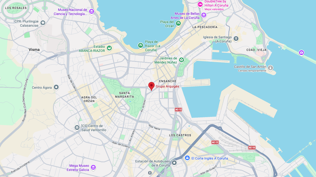 Mapa de ubicación de las oficinas de Grupo Arquigés en A Coruña